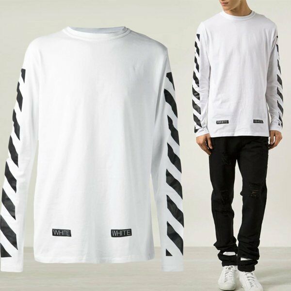 리오더 백 사선프린트 롱 슬리브 티셔츠 AU2001 03 00 - Off White