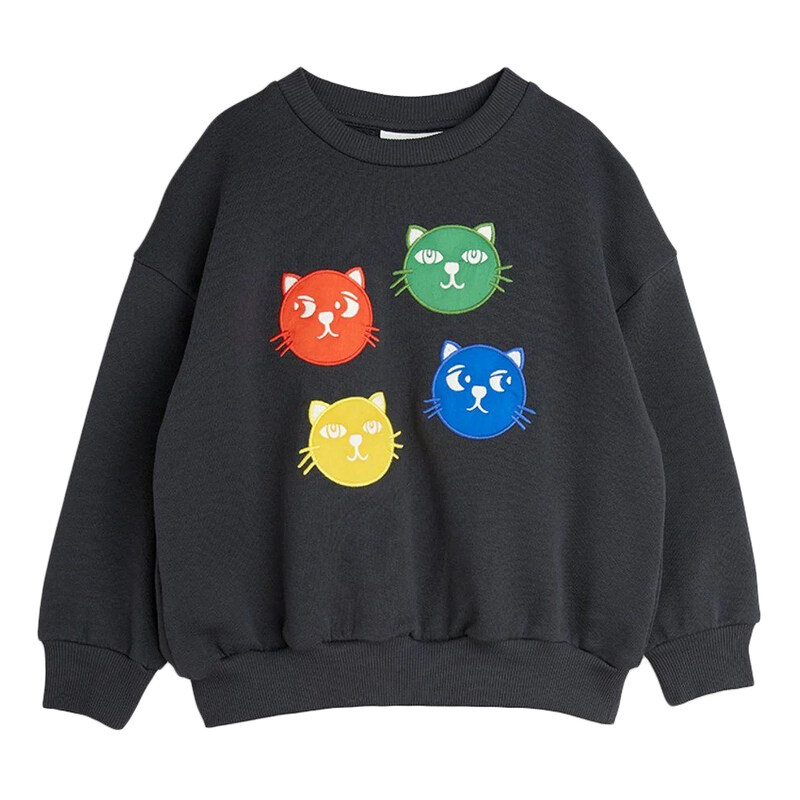 25SS 키즈 캣헤드 자수 맨투맨 블랙 25120119 99 - Mini Rodini