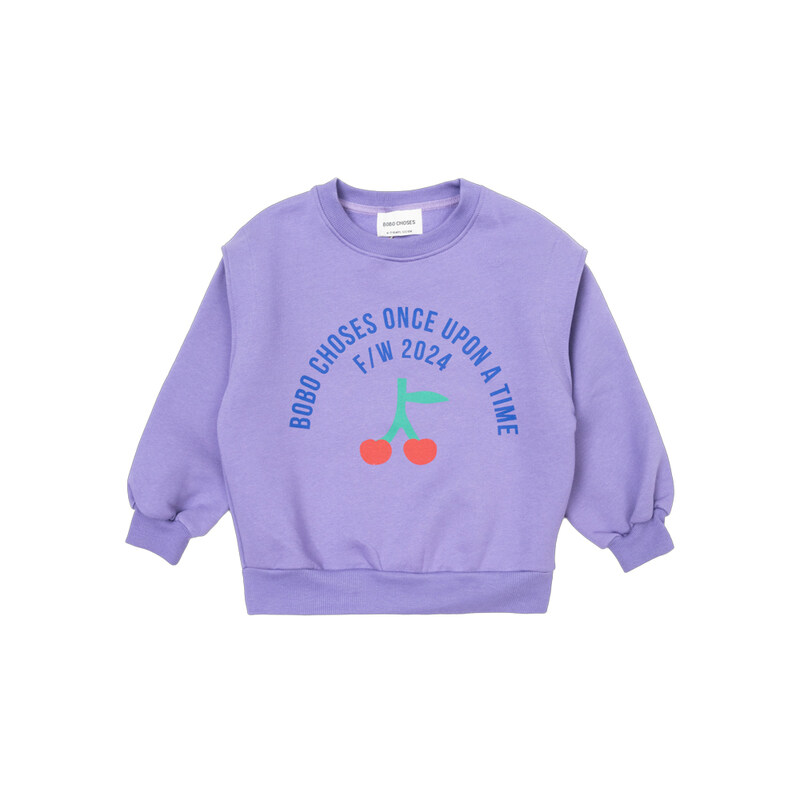 24FW 키즈 로고 체리 맨투맨 퍼플 B224AC055 551 - Bobo Choses
