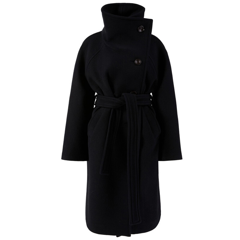 23FW 여성 하이넥 벨티드 울 코트 블랙 A90563 900 - Acne Studios