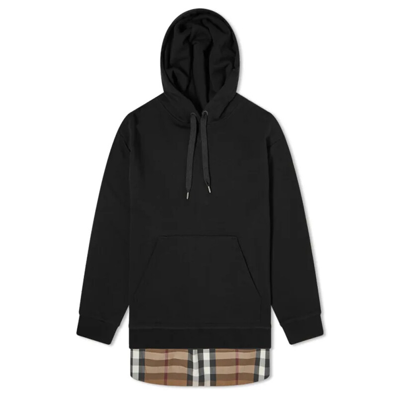 24SS 백 체크 패널 오버핏 후드티 블랙 8044990 - Burberry