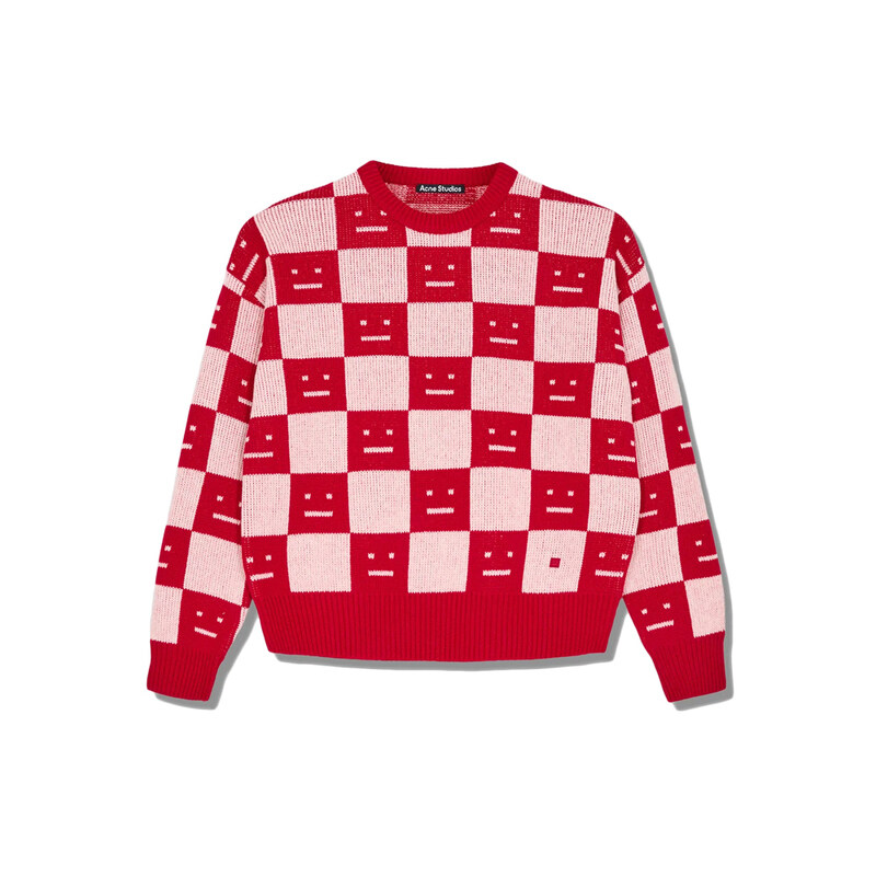 14주년 로고 체커보드 울 니트 레드핑크 C60055 CW6 - Acne Studios