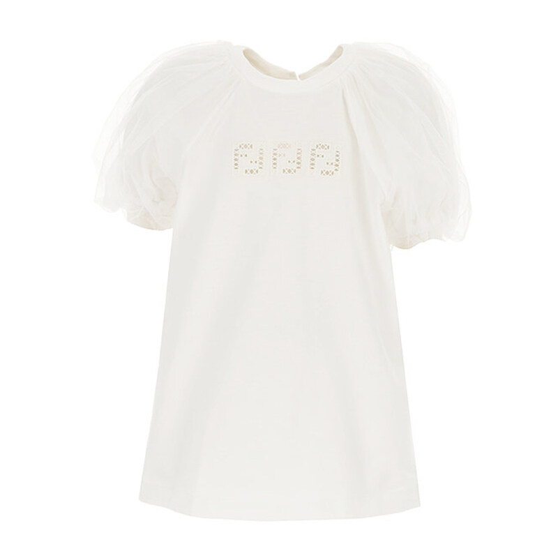 23SS 키즈 여성 로고 러플 티셔츠 JFI231 AEY6 F0ZNM - Fendi