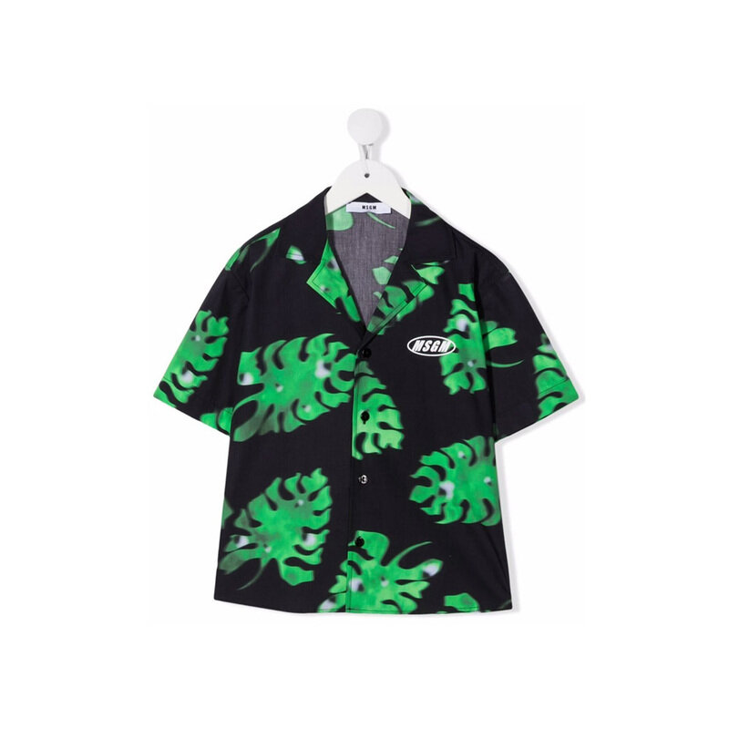 22SS 키즈 여성 로고 리프 프린트 셔츠 MS028923 080 - MSGM