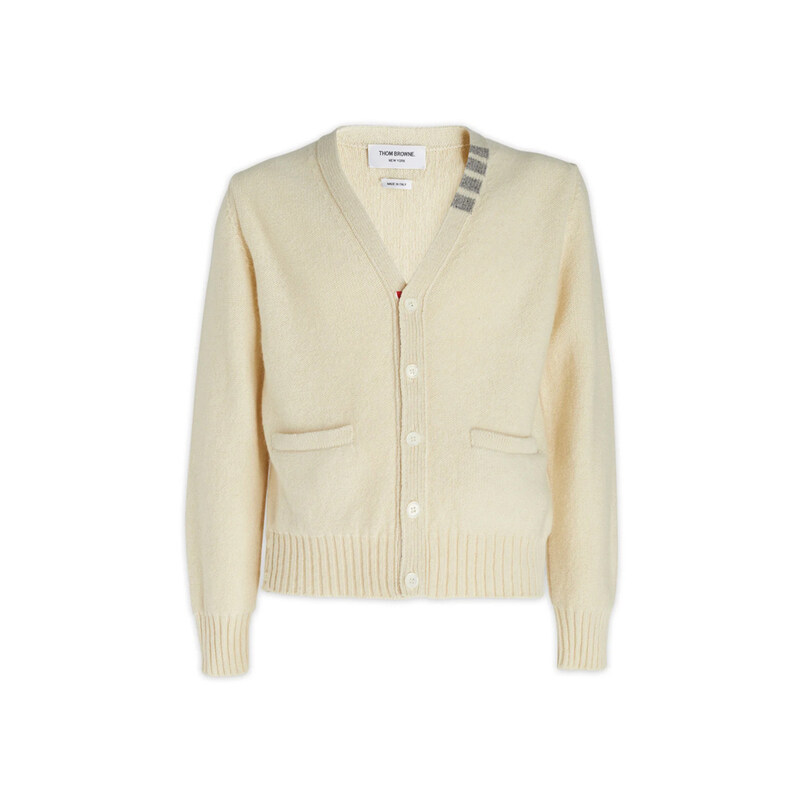 23FW 사선 브이넥 가디건 아이보리 MKC455A Y1032 100 - Thom Browne