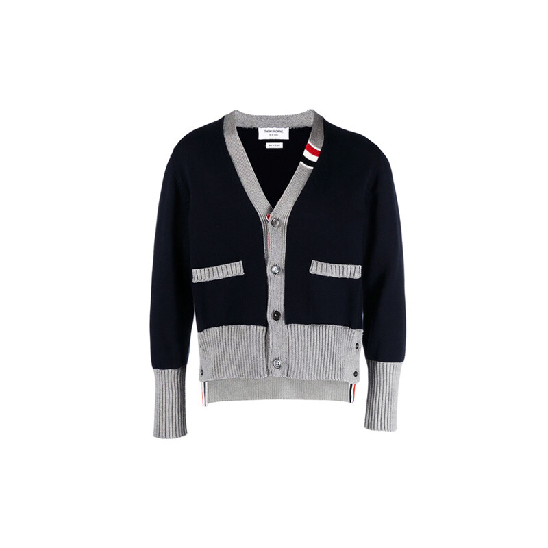 23FW 삼선 스트라이프 코튼 가디건 MKC466A Y3017 415 - Thom Browne