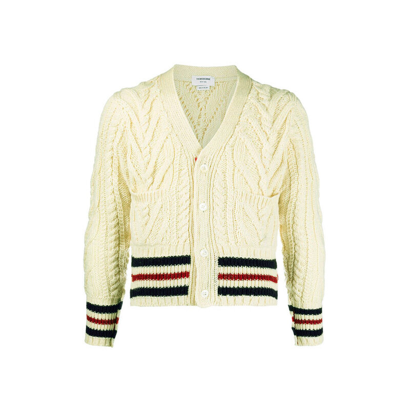 13주년 아란 케이블 삼선 숏가디건 MKC289A 00278 100 - Thom Browne