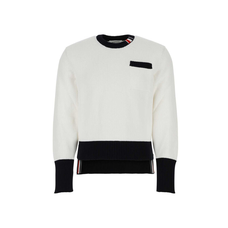 24FW 삼선 스트라이프 포켓 니트 MKA456A Y3017 100 - Thom Browne