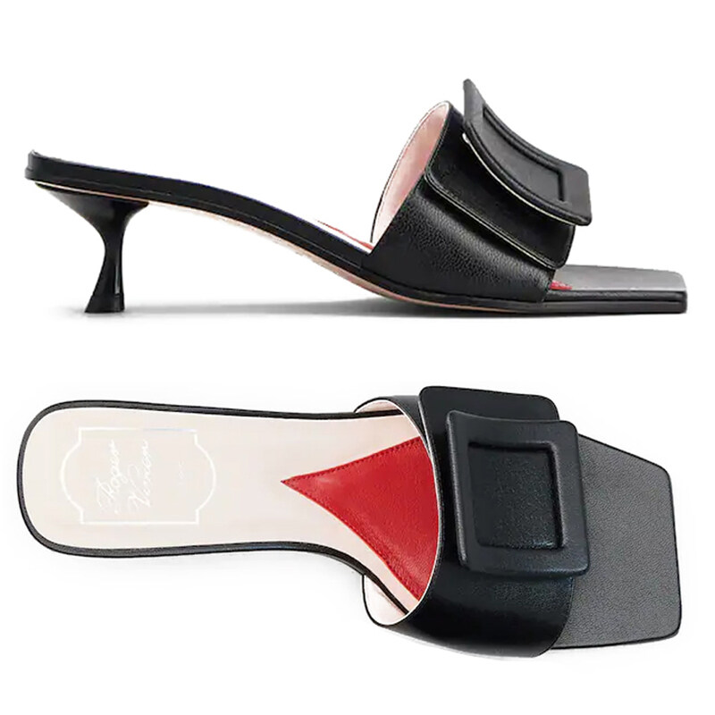 23SS 커버드 버클 뮬 힐 블랙 RVW62631090 TRP B999 - Roger Vivier
