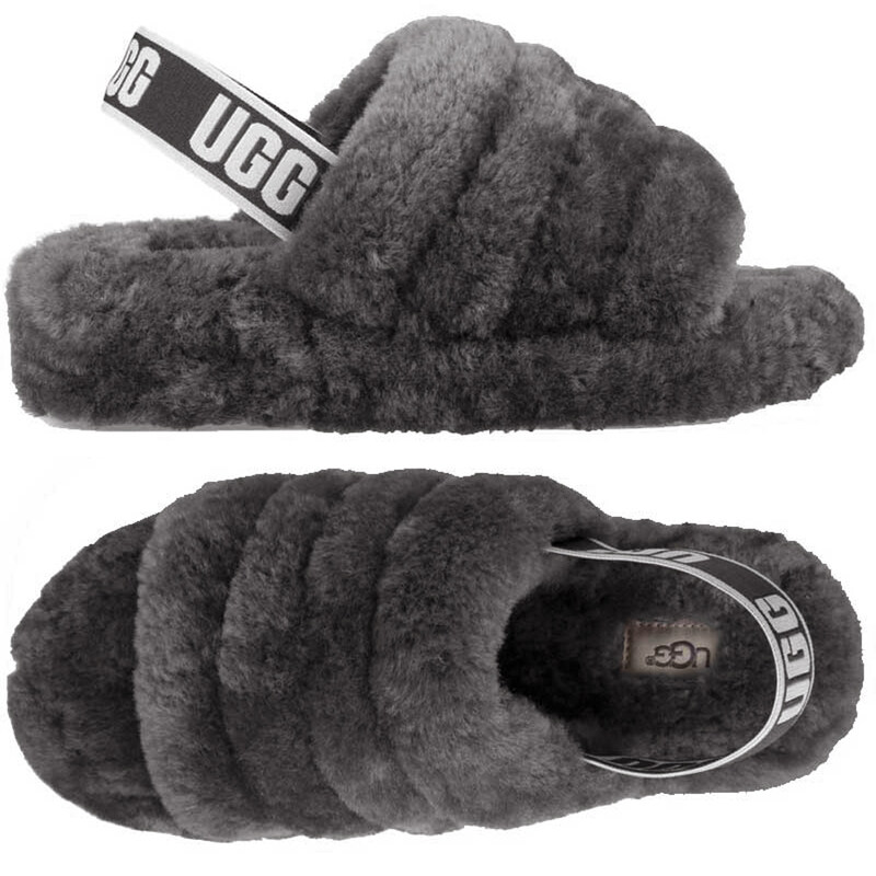 24FW 플러프 예 슬라이드 퍼 샌들 차콜 1095119 CHRC - Ugg