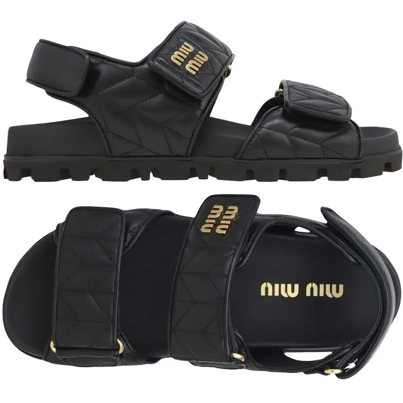 25SS 마틀라세 로고 퀄팅 샌들 블랙 5X135E 88T F0002 - Miu Miu