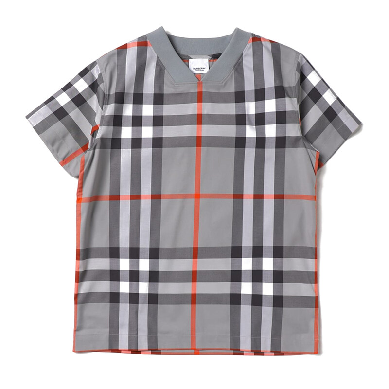23FW 키즈 여성 체크 브이넥 티셔츠 그레이 8069330 - Burberry