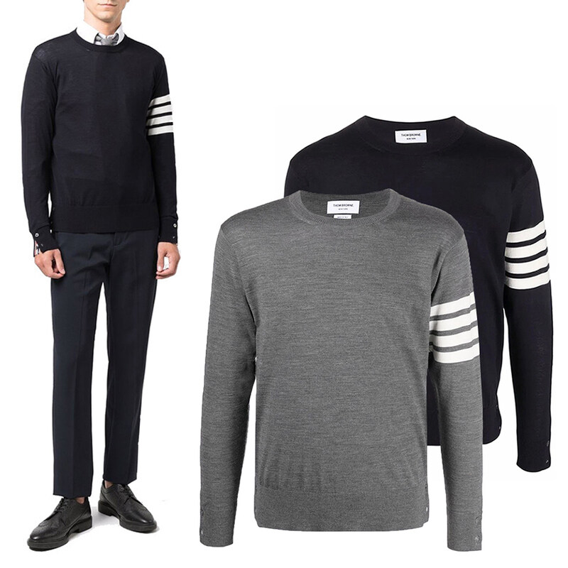 톰브라운 남성 니트 25SS 톰브라운 메리노 울 사선 니트 MKA002A - Thom Browne