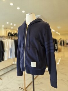 톰브라운 코튼 루프백 릴렉스 핏 사선 후드집업 네이비 MJT249A 06910 415 썸네일 2