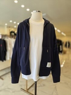 톰브라운 코튼 루프백 릴렉스 핏 사선 후드집업 네이비 MJT249A 06910 415 썸네일 1