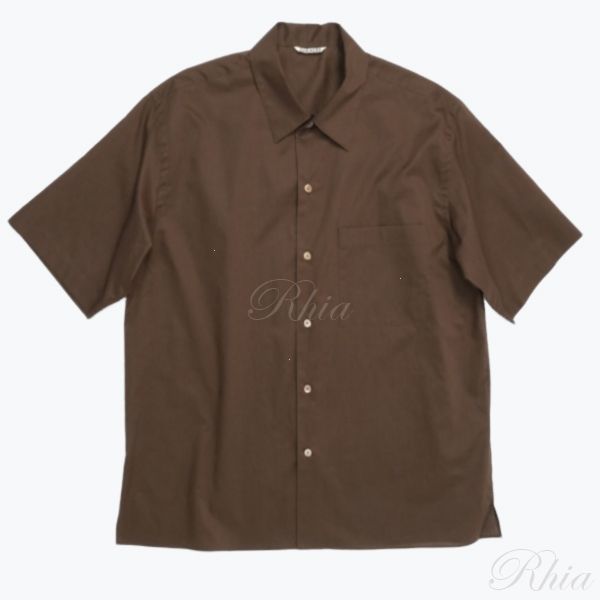오라리 워시 핀스 타이프라이터 오픈 카라 하프 슬리브드 셔츠 다크 브라운 A25SS03TL 워시드 칼라 슬리브 - Auralee