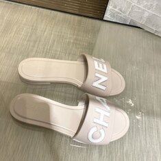 샤넬 레터링 로고 뮬 슬라이드 슬리퍼 샌들 크림 베이지 썸네일 1
