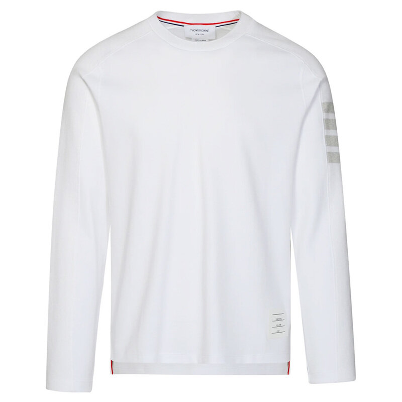 톰브라운 25SS 사선 완장 긴팔 티셔츠 화이트 MJS245A 07323 100 - Thom Browne