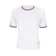 톰브라운 25SS 스트라이프 넥 티셔츠 화이트 FJS152A J0055 100 썸네일 1