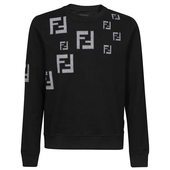 [펜디] FY0178 AKE2 F0QA1 FF로고 체크 엠브로이드리 맨투맨 블랙 남성 맨투맨 / TJ - Fendi