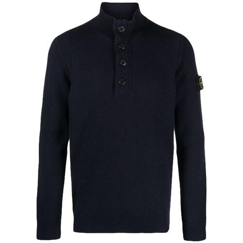 [스톤아일랜드] 23FW 7915540A3 A0020 와펜패치 블랜드 버튼 니트 네이비 남성 니트 / TTA - Stone Island