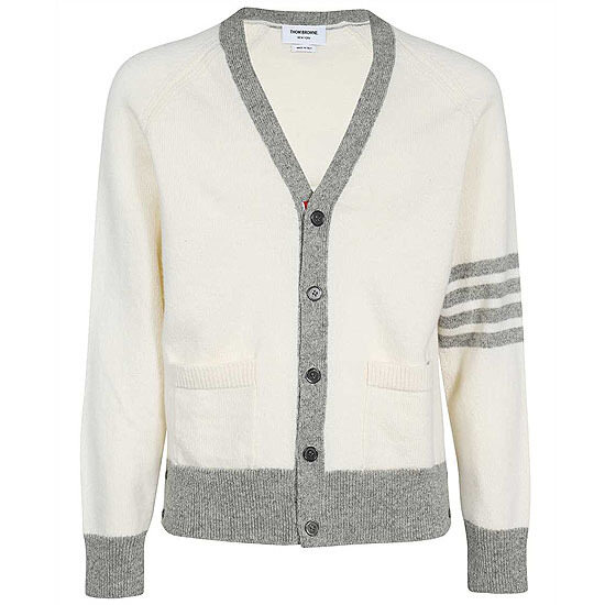 [톰브라운] MKC485A Y1026 100 세틀랜드 울 나그랑 브이넥 가디건 화이트 남성 자켓 / TTA - Thom Browne