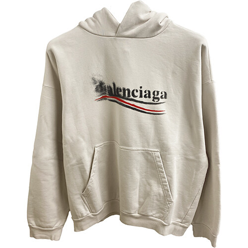 [발렌시아가] 767877 TQVI7 9784 로고 프린팅 후드 아이보리 남성 후드 / TEO - Balenciaga