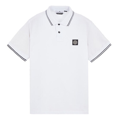 [스톤아일랜드] 24SS 80152SC18 A1001 로고 패치 버튼 폴로 티셔츠 화이트 남성 티셔츠 / TJ - Stone Island
