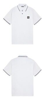 [스톤아일랜드] 24SS 80152SC18 A1001 로고 패치 버튼 폴로 티셔츠 화이트 남성 티셔츠 / TJ 썸네일 3