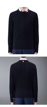 [톰브라운] MKA492A Y1024 415 케이블 스티치 릴렉스드 크루넥 풀오버 메리노 울 니트 네이비 남성 니트 / TTA 썸네일 4