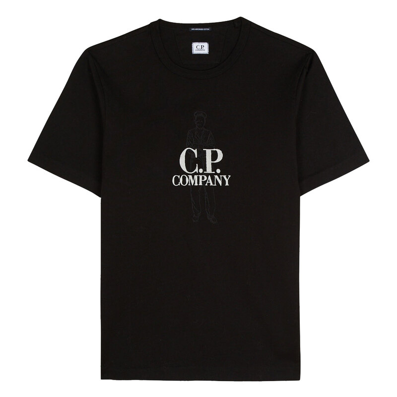 25SS 로고 자수 티셔츠 블랙 18CMTS106A 110301W 999 - CP company