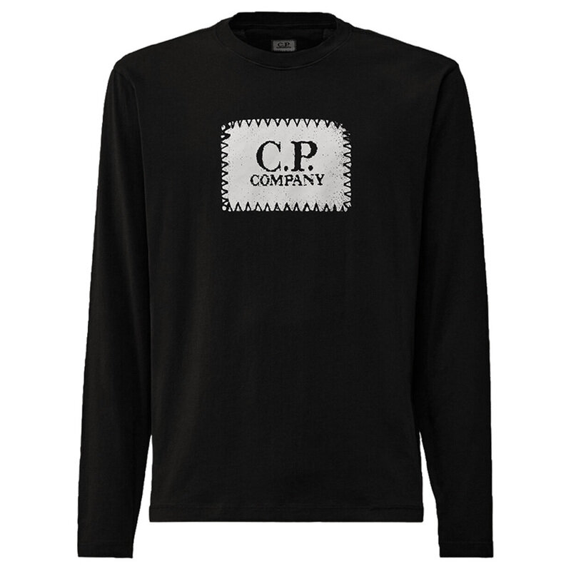 CP 25SS 로고 라벨 프린팅 롱 티셔츠 블랙 18CMTS137A 005100W 999 - CP company