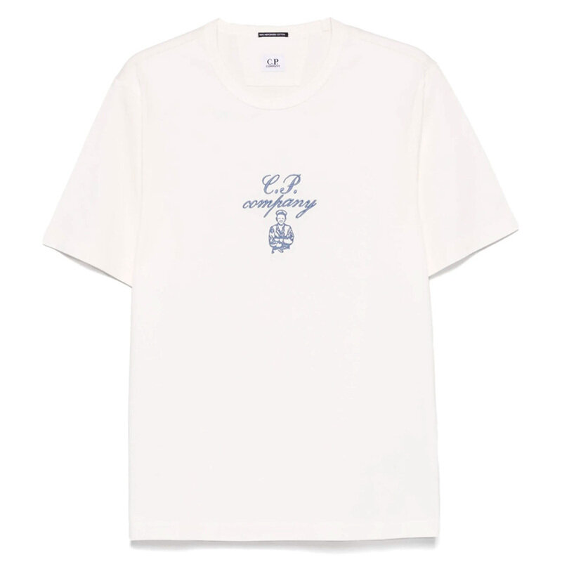 CP 25SS 로고 자수 티셔츠 화이트 18CMTS109A 110301W 103 - CP company