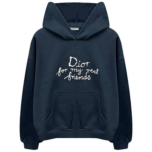 [디올] 디올 X 앨 힌틀 넬 로고 자수 스웻 후드 블루 남성 후드 583J624B0531 580 / TJ - Christian Dior