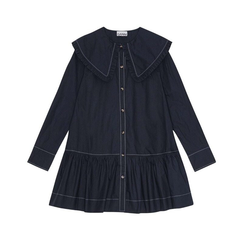GANNI 가니 Dark Blue Mini Shirt Dress 셔츠 원피스 W0157 - Ganni