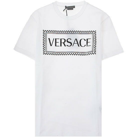 [베르사체] A81548 A201952 A001 박스로고 프린팅 반팔 티셔츠 화이트 남성 티셔츠 / TJ - Versace