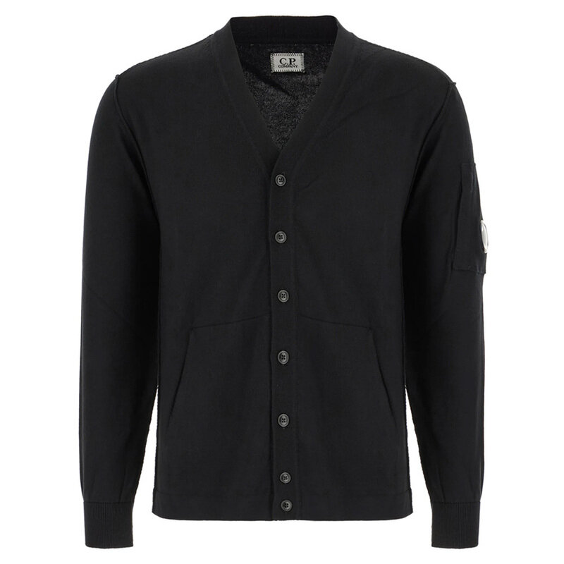CP 25SS 렌즈 와펜 브이넥 가디건 블랙 18CMKN076A 004037A 999 - CP company
