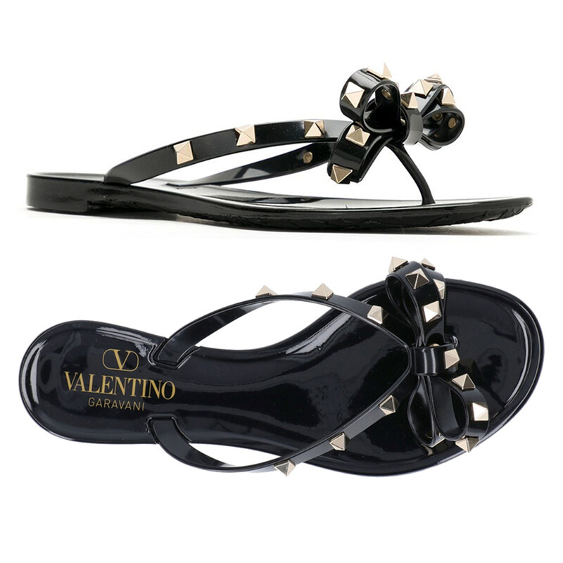 25SS 골드 락스터드 플립플랍 블랙 6W2S0552 PVS 0NO - Valentino Garavani