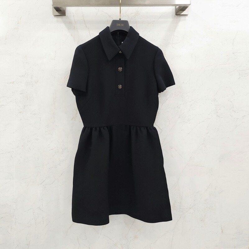 [럭스유] (새상품) 36 / 디올 CD 버튼 피디드 드레스 블랙 울실크 111R07A1166_X9009 - Christian Dior