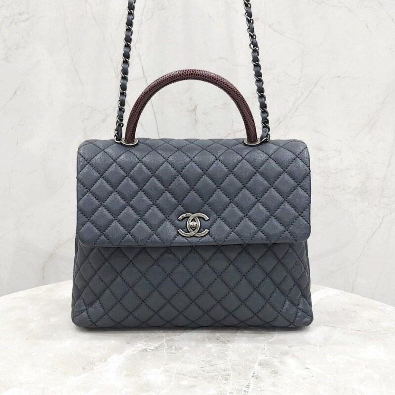 [럭스유] 샤넬 리자드 코코핸들 토트 체인 숄더백 라지 21번대 - Chanel
