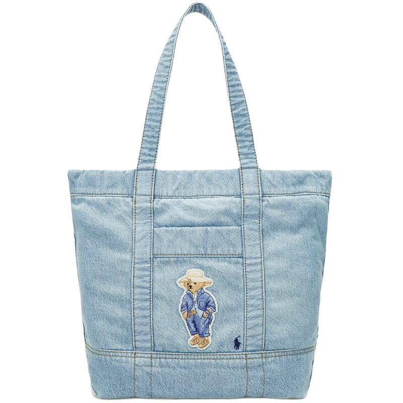 25FW 포니 자수 미디움 토트백 워시드데님 428960637 001 - Polo Ralph Lauren