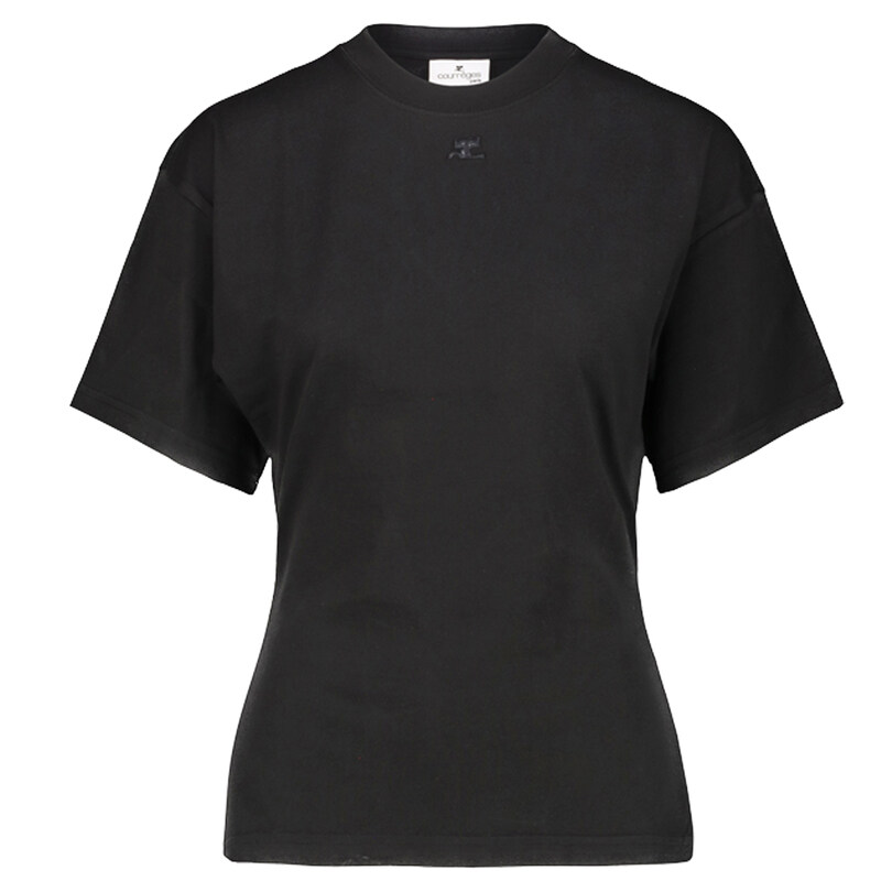 25SS 로고 자수 플레어 슬리브 티셔츠 블랙 125JTS168JS0107 9999 - Courreges