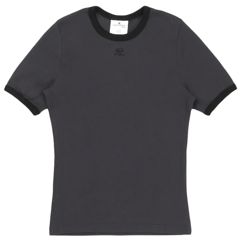 25SS 로고 자수 콘트라스트 티셔츠 데님블랙 125JTS017JS0203 B155 - Courreges