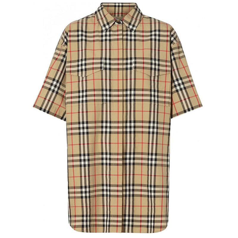 14주년 빈티지 체크 오버핏 셔츠 아카이브베이지 8014223 - Burberry