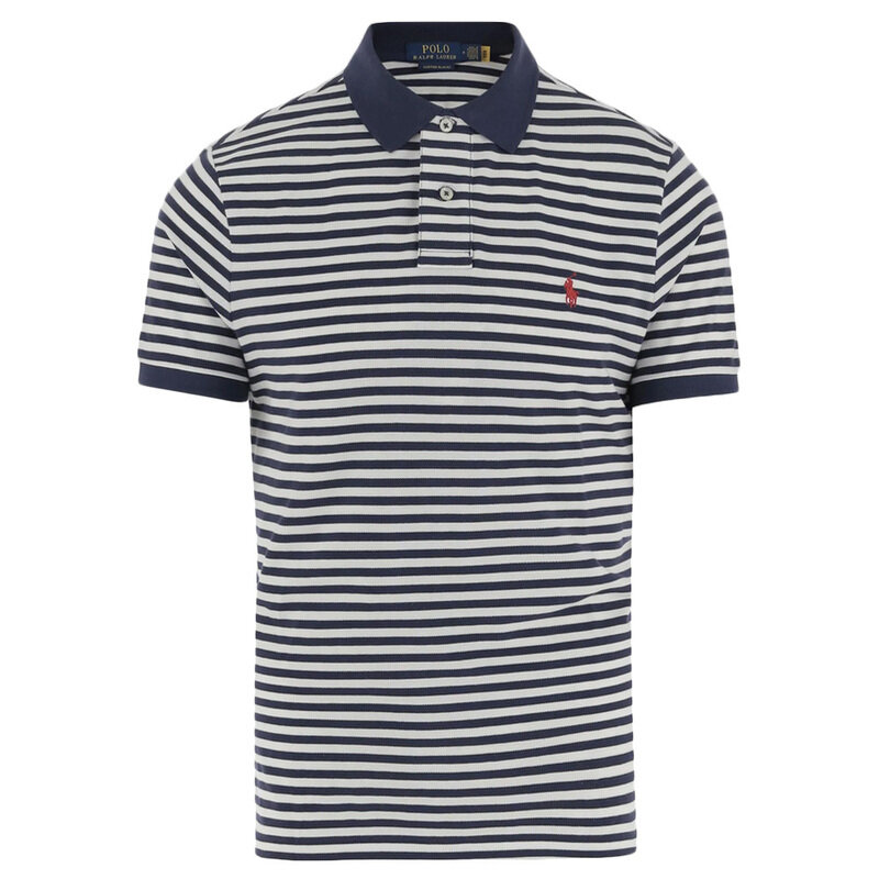 폴로 25SS 포니 자수 스트라이프 폴로 티셔츠 네이비화이트 710956682 001 - Polo Ralph Lauren