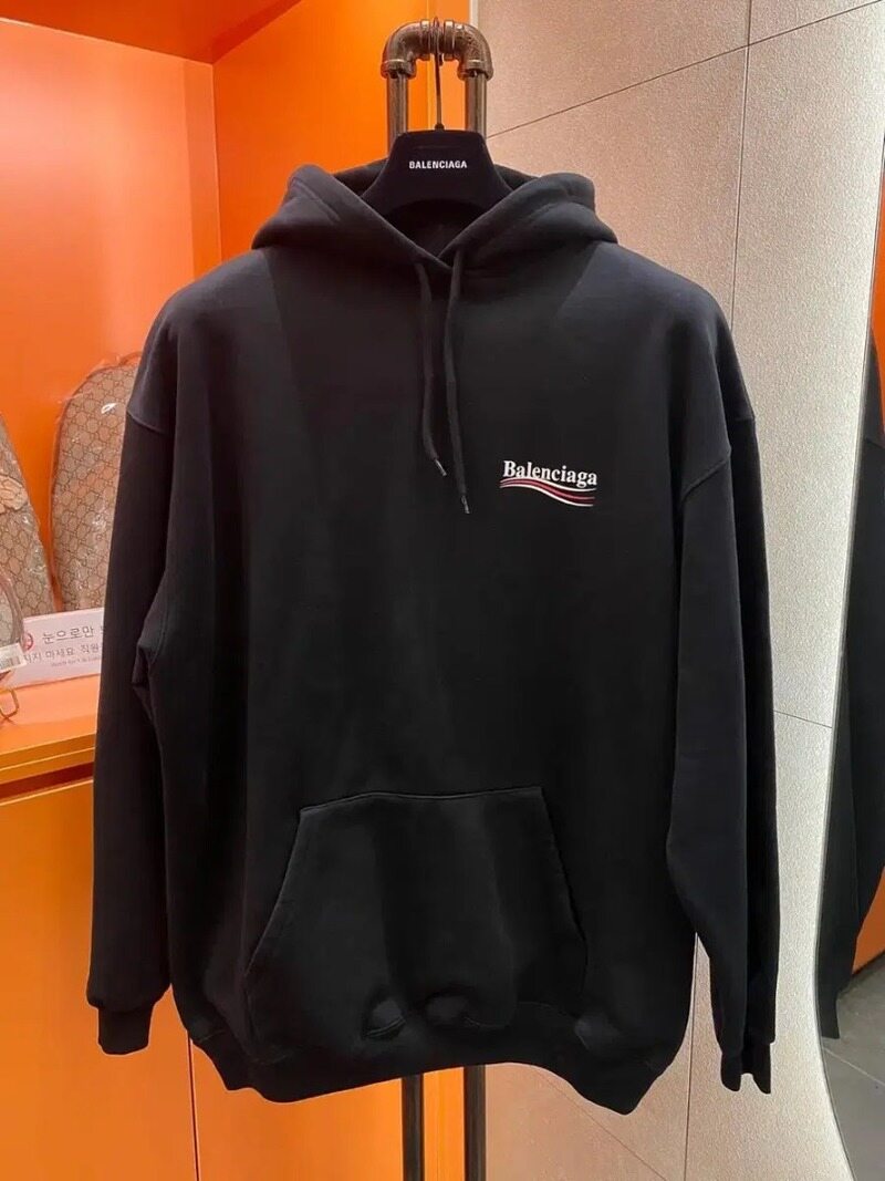 [M Size] 발렌시아가 웨이브로고 후드티 블랙 새상품급 - Balenciaga