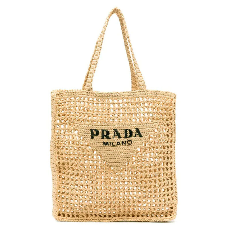 프라다 25FW 로고 자수 크로셰 토트백 베이지 1BG393 2C2T F0018 - Prada