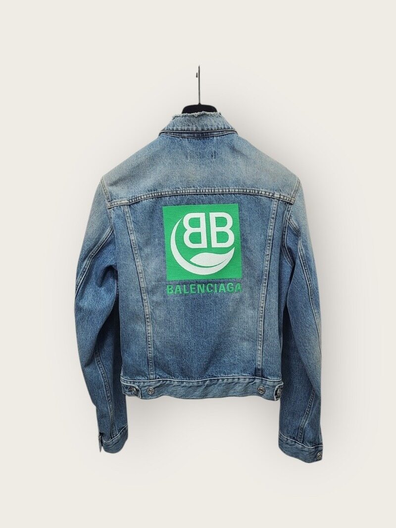 [중고명품/루이스잇] 46 / 발렌시아가 중청 그린 BB로고 워시드 데님자켓 - Balenciaga
