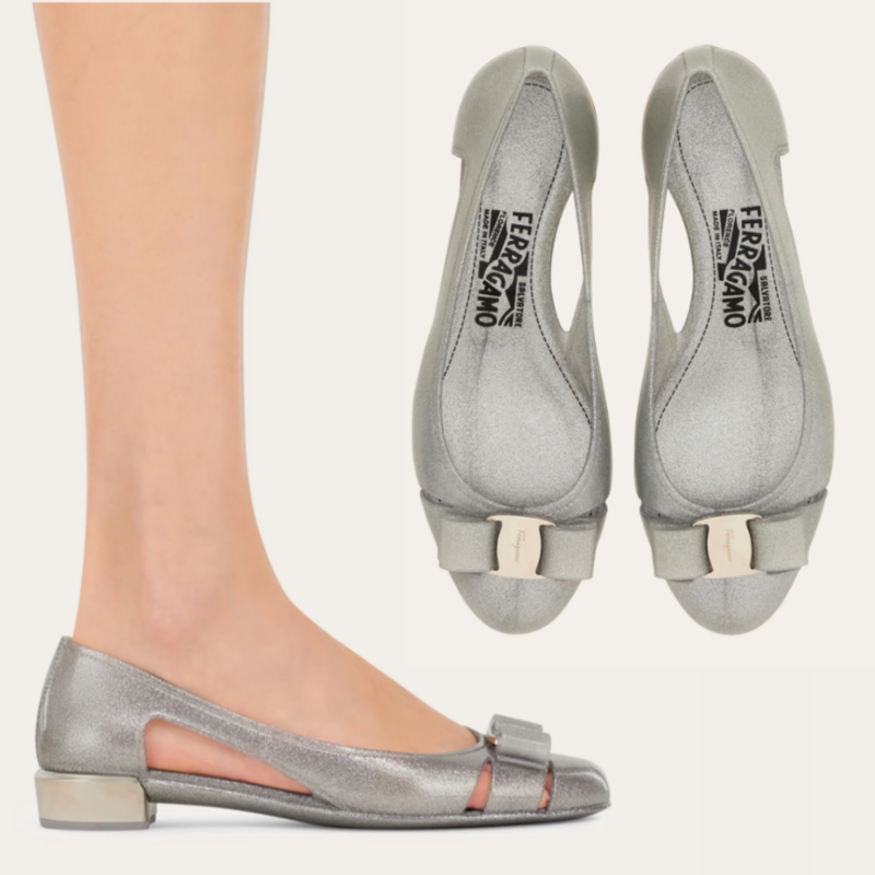 페라가모 젤리슈즈 바라 여성 펌프스 리본 실버 여름 명품 신발 35656 726366 - Salvatore Ferragamo