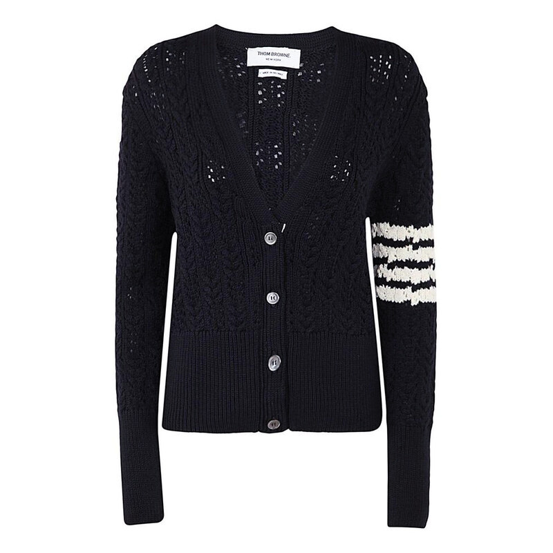 25FW 사선 완장 브이넥 가디건 네이비 FKC453A Y1024 415 - Thom Browne